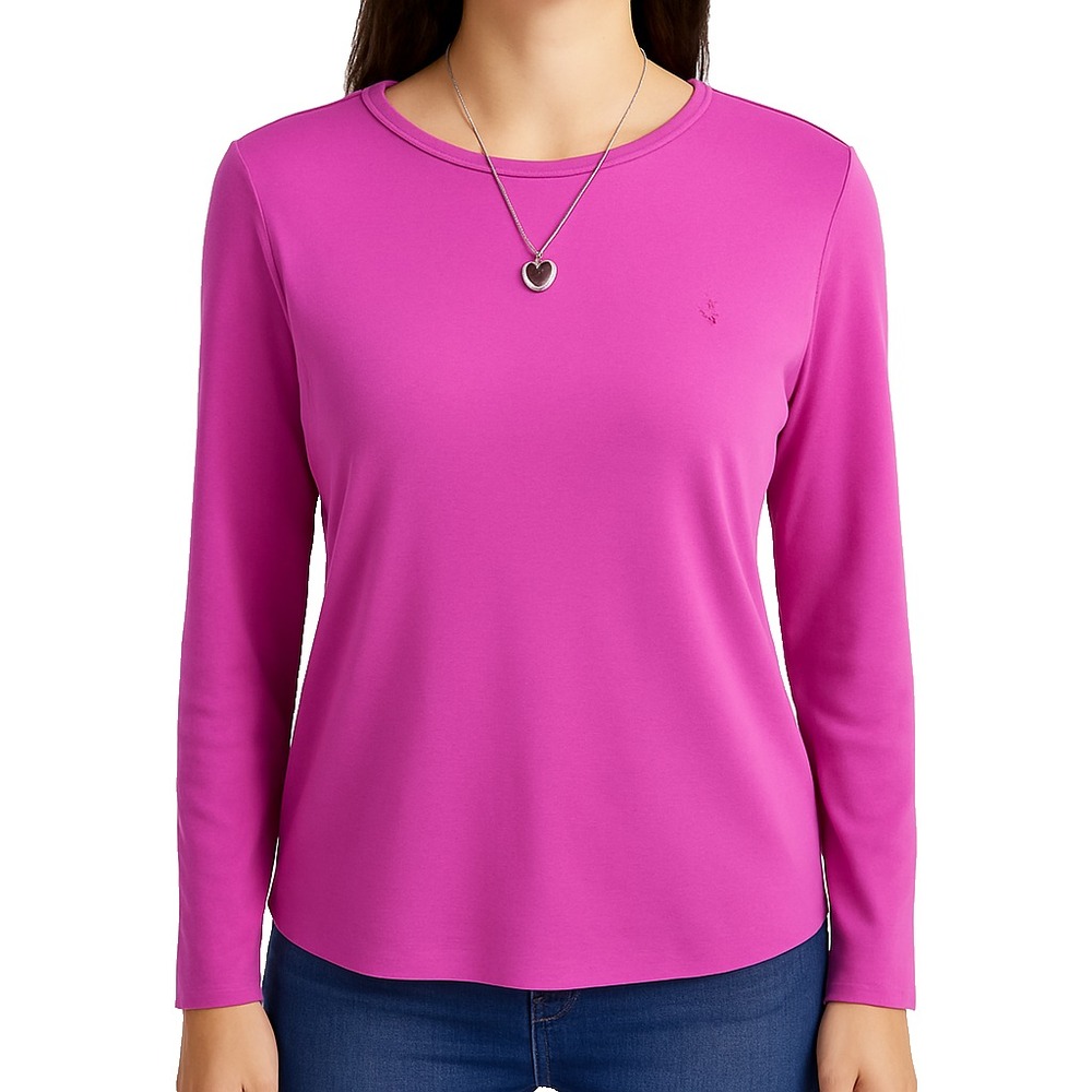 Lauren Ralph Lauren L Magenta Long Sleeve Cotton Crewneck Shirt RL Logo Preppy